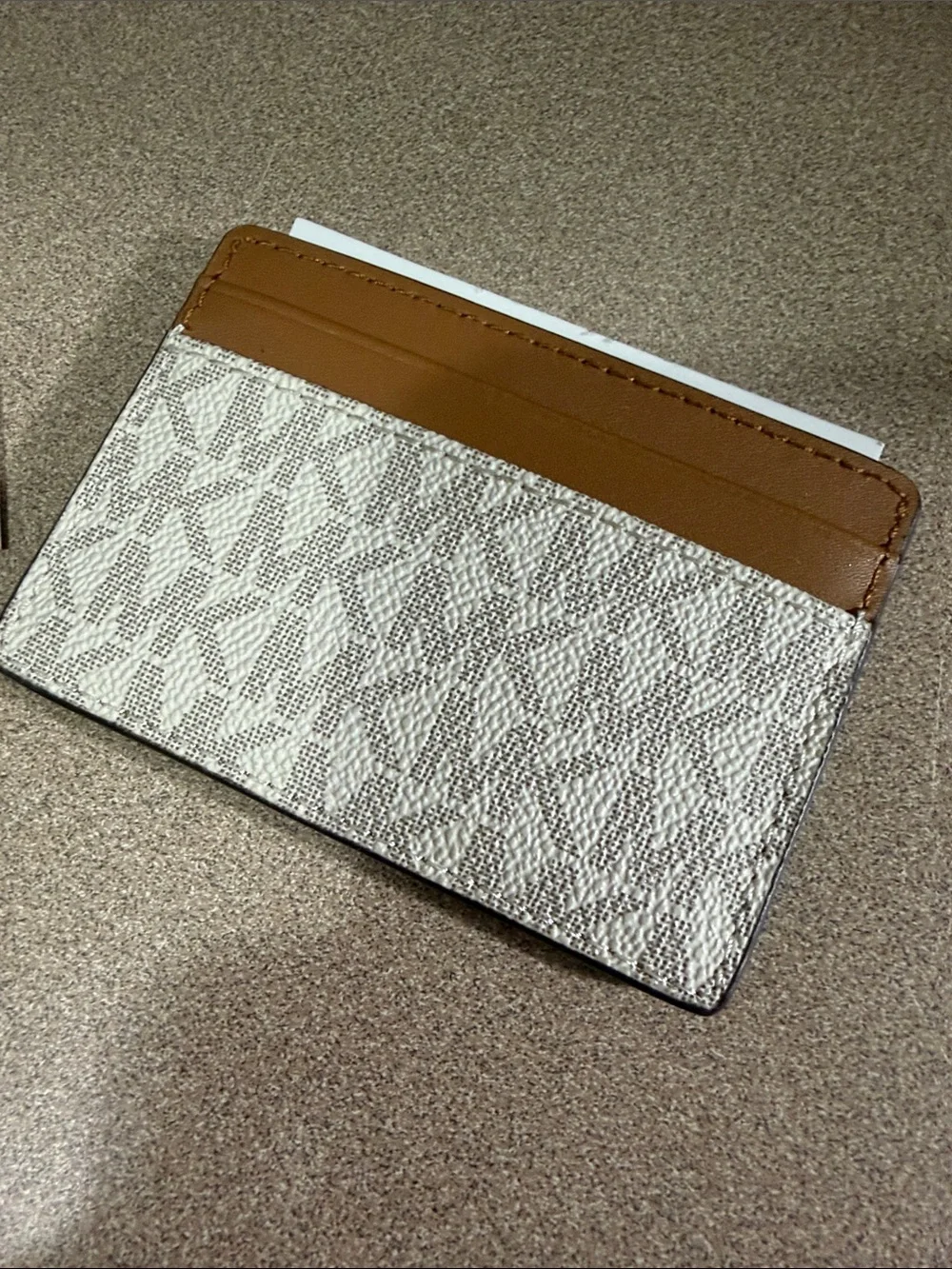Michael Kors Vanilla and Brown Logo Card Holder